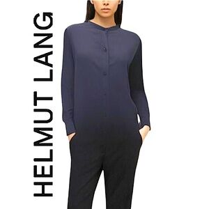 HELMUT LANG. EUC. Gorgeous stretch fit long sleeve button up blouse. Navy. Sz L.